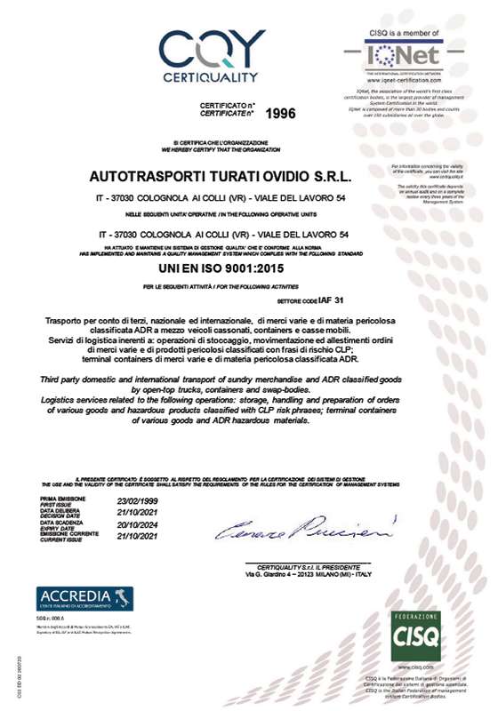 CERTIFICAZIONE-UNI-EN-ISO-9001-2015-1 AUTOTRASPORTI TURATI OVIDIO SRL Colognola ai Colli (Verona)